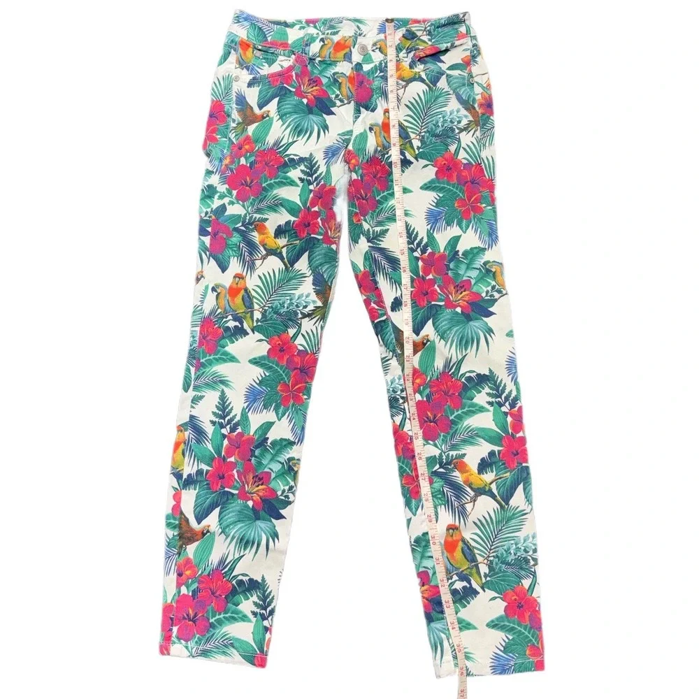 Tommy Bahama Skinny Floral Parrot Print Pants Bright White Size 4 - Picture 7 of 9
